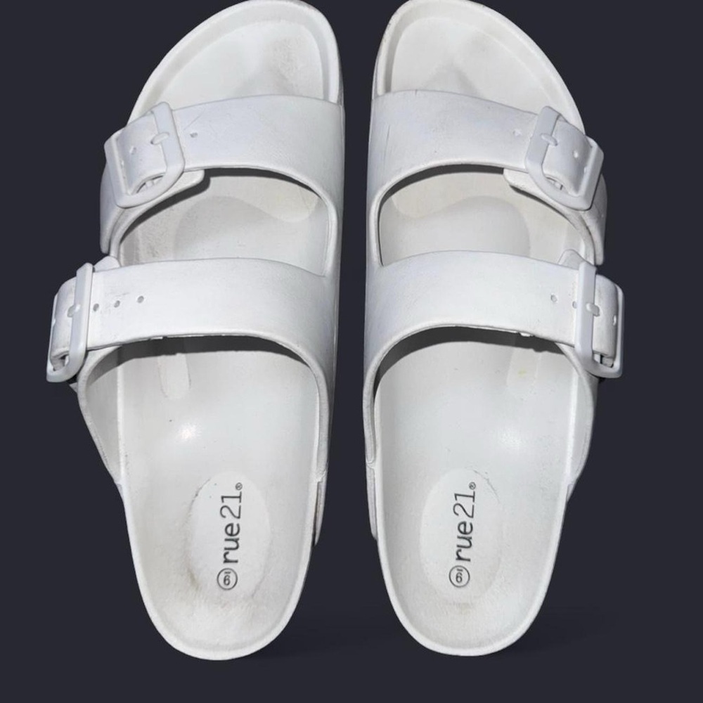 Rue21 White Double Buckle Slide Sandals Size 9 Minimalist Summer Casual